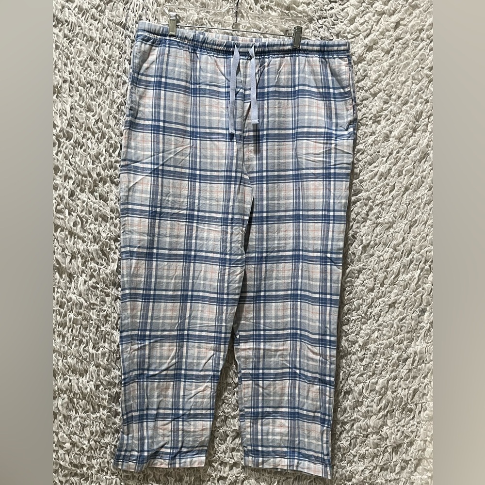 Sleep Sense Blue and White PORTUGUESE Flannel PLAID SLEEP PANTS WOMEN SIZE XL